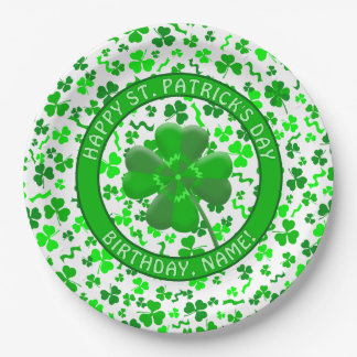 St Patrick's Day Birthday Shamrocks Personalized Paper Plates
