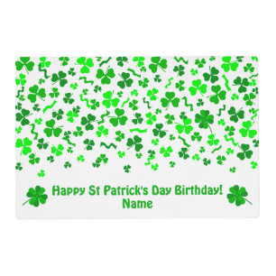 St Patrick's Day Birthday Shamrocks Personalized Placemat