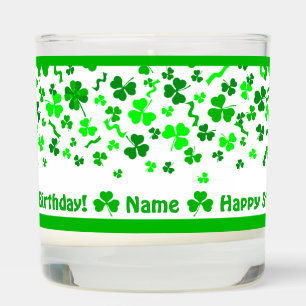 St Patrick's Day Birthday Shamrocks Personalized Scented Candle