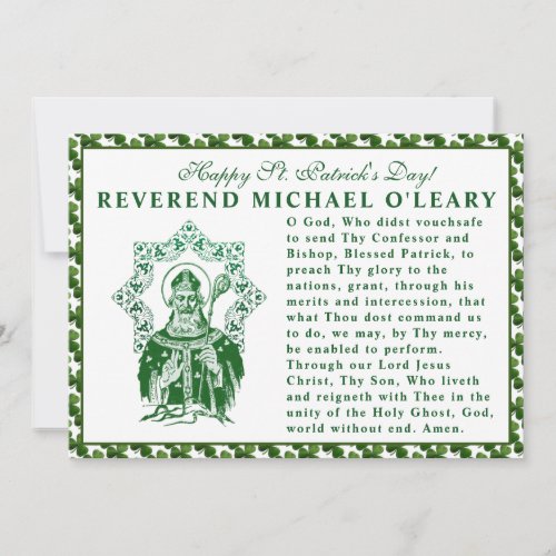 St Patricks Day Bishop Shamrocks Prayer Card