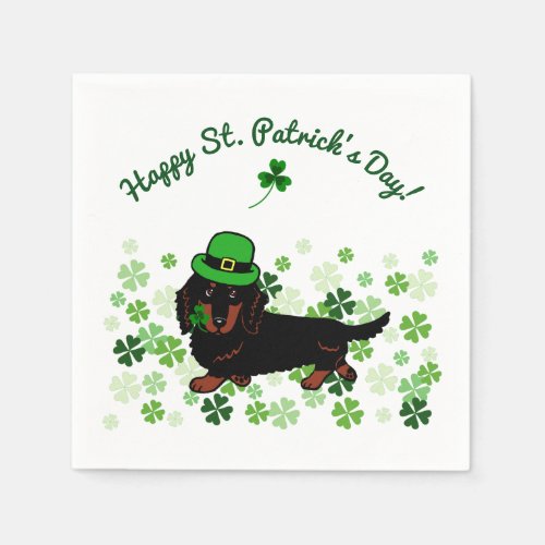 St Patricks Day Black and Tan Dachshund 2 Paper Napkins