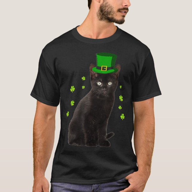 St Patricks Day Black Cat  Men Women Irish Paddy T-Shirt (Front)