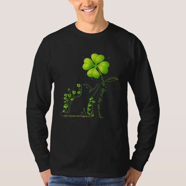 St Patricks Day Black Cat My Lucky Charm Shamrock T-Shirt (Front)