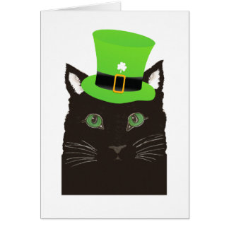 St. Patrick's Day Black Cat wearing Green Hat Card