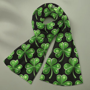 St Patrick's Day Black Green Shamrocks Chiffon Scarf