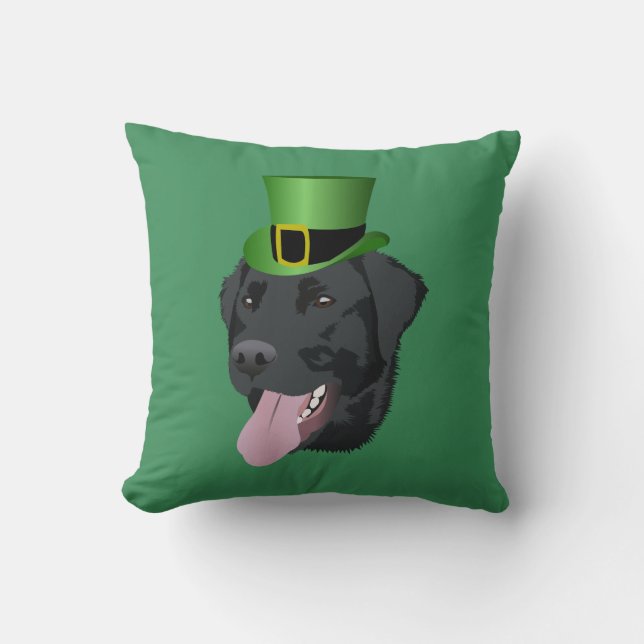 St. Patrick's Day Black Lab Throw Pillow (Front)