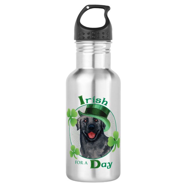 St. Patrick's Day Black Lab Water Bottle (Front)
