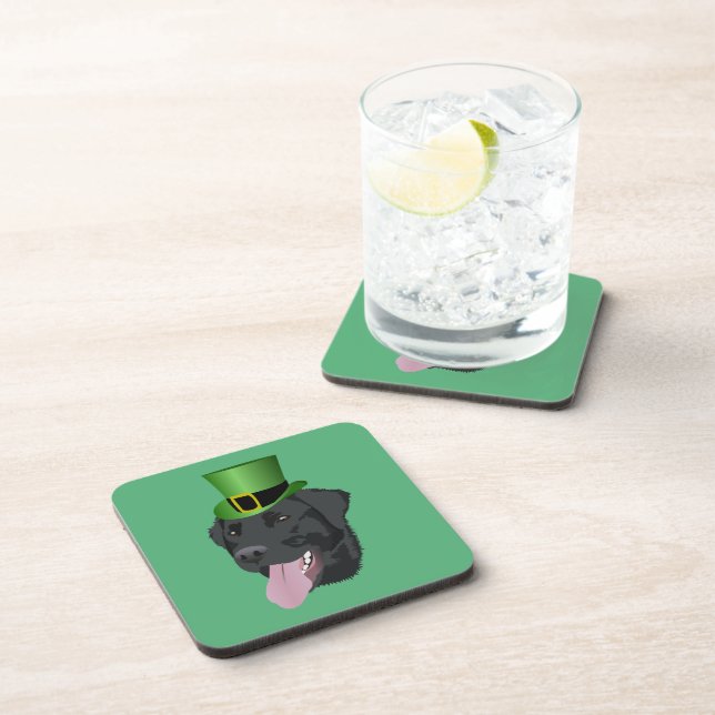 St. Patrick's Day Black Labrador Beverage Coaster (Right Side)