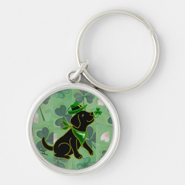 St. Patrick's Day Black Labrador Keychain (Front)