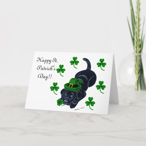 St Patricks Day Black Labrador Puppy Card