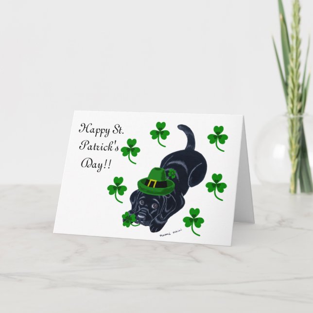 St. Patrick's Day Black Labrador Puppy Card (Front)