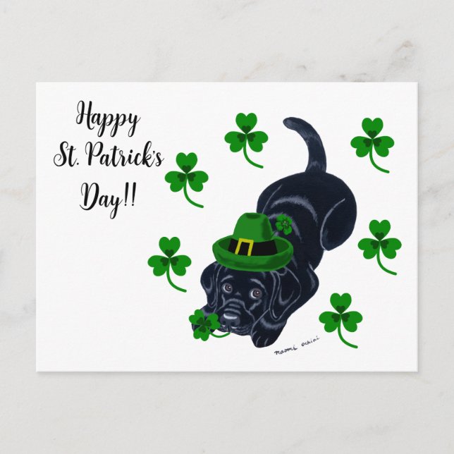 St. Patrick's Day Black Labrador Puppy Postcard (Front)