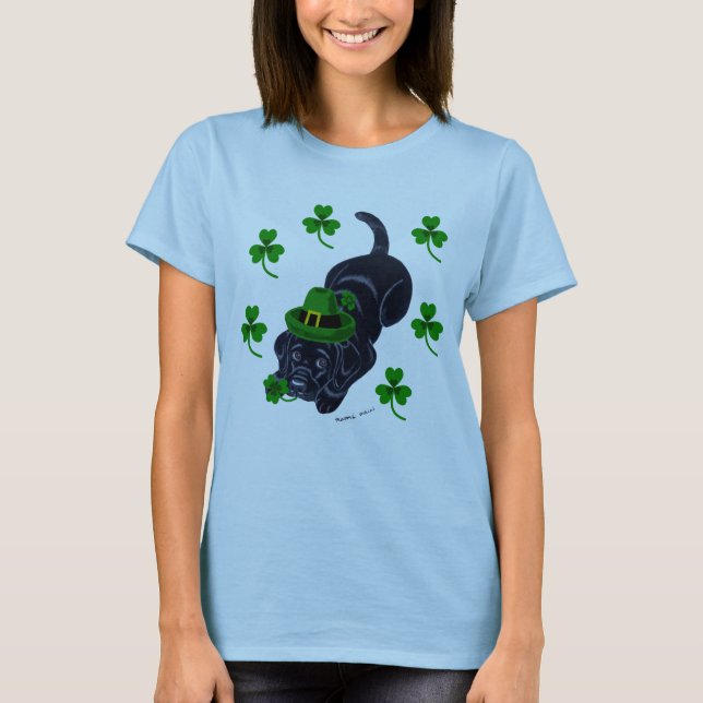 St. Patrick's Day Black Labrador Puppy T-Shirt (Front)