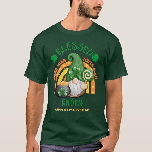 St Patricks Day BLESSED Green Irish Gnome T-Shirt (Front)