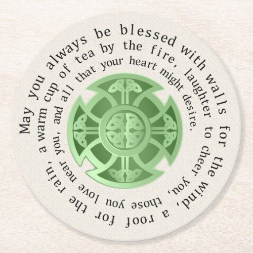 St Patricks Day Blessing Round Paper Coaster