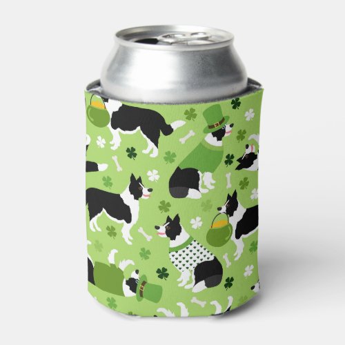 St Patricks Day Border Collie Pattern Can Cooler