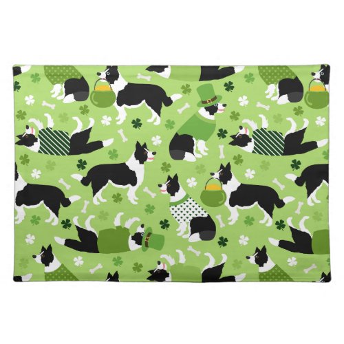 St Patricks Day Border Collie Pattern Cloth Placemat