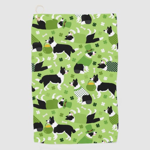 St Patricks Day Border Collie Pattern Golf Towel