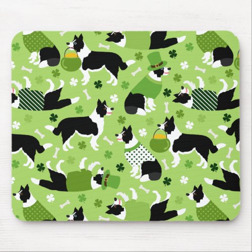 St Patricks Day Border Collie Pattern Mouse Pad