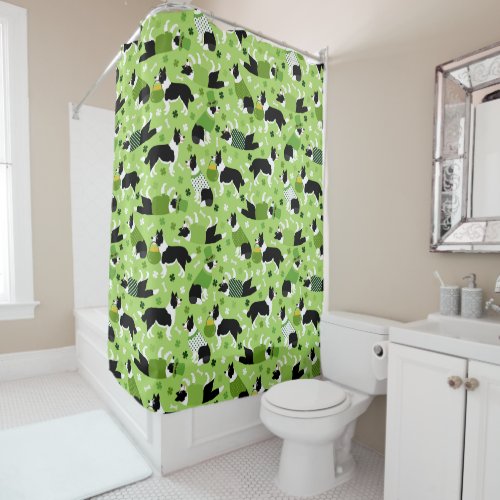 St Patricks Day Border Collie Pattern Shower Curtain