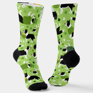 St. Patrick's Day Border Collie Pattern Socks