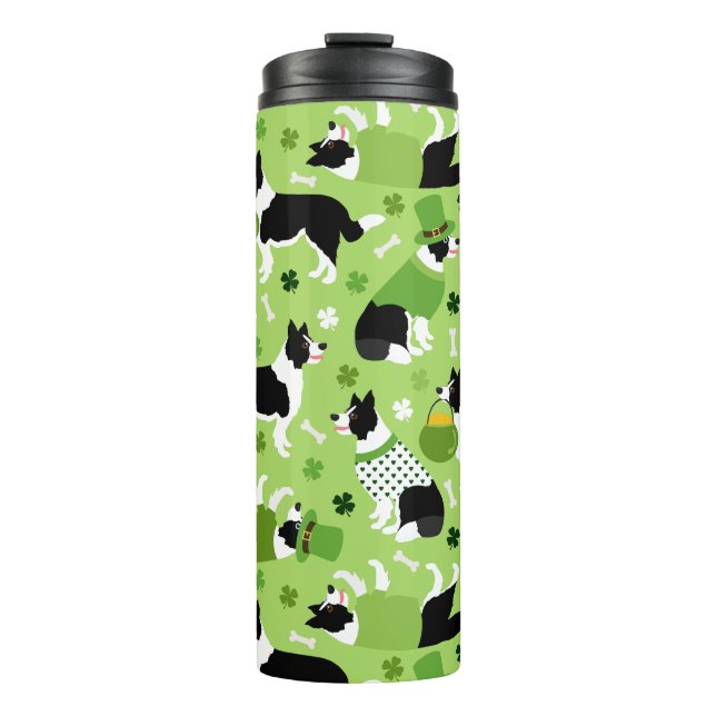 St. Patrick's Day Border Collie Pattern Thermal Tumbler (Front)
