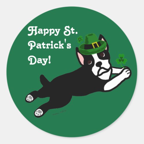 St Patricks Day Boston Terrier 2 Classic Round Sticker