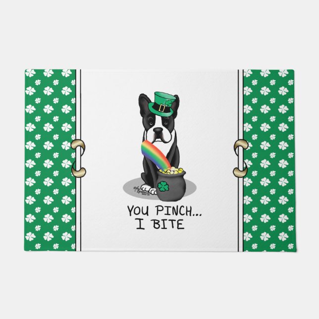 St. Patrick's Day Boston Terrier (black) Cute Dog Doormat (Front)