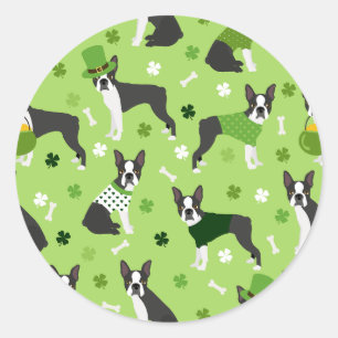 St. Patrick's Day Boston Terrier Classic Round Sticker