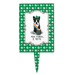St. Patrick's Day Boston Terrier Dog (black) Funny Cake Topper