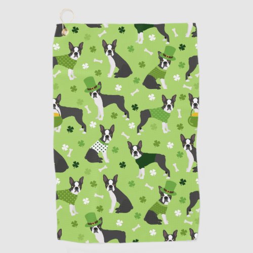 St Patricks Day Boston Terrier Golf Towel