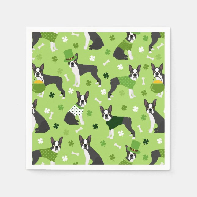 St. Patrick's Day Boston Terrier Napkins (Front)