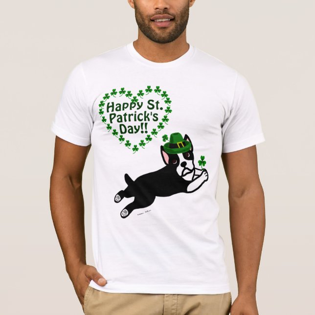 St. Patrick's Day Boston Terrier T-Shirt (Front)
