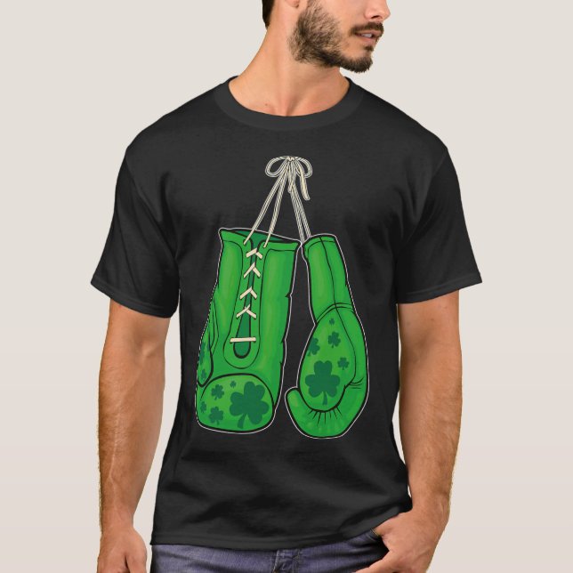 St Patricks Day Boxing Gloves Green Lucky Shamrock T-Shirt (Front)