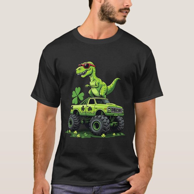 St Patricks day boys kids Shamrock lucky truck T-Shirt (Front)