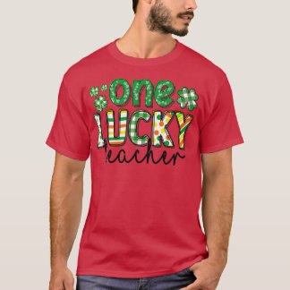 St Patrick's Day Buffalo Plaid Teacher One Lucky T-Shirt