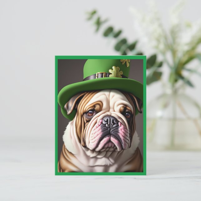 St. Patrick's Day Bulldog Holiday Postcard (Standing Front)