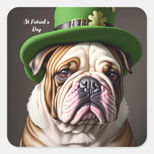 St. Patrick's Day Bulldog Square Sticker (Front)
