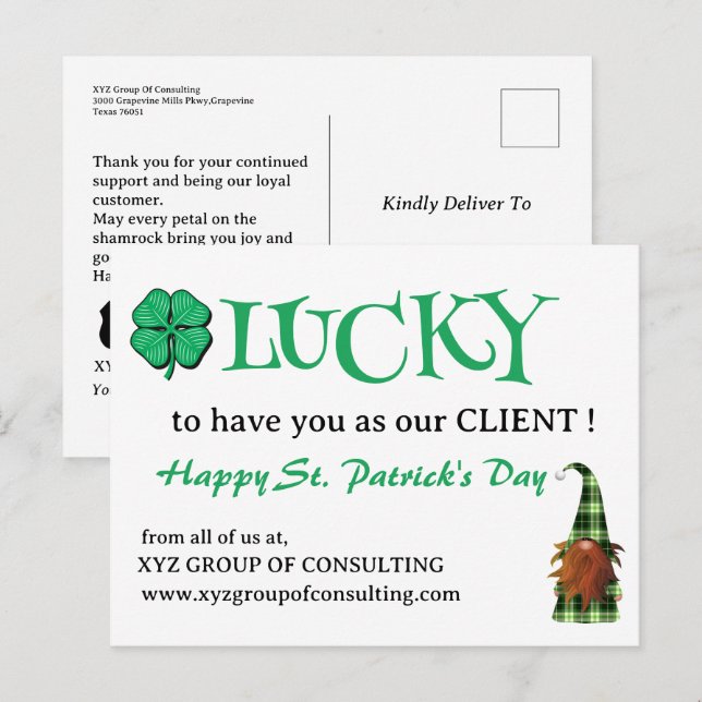 St.Patrick's Day Business  Promotional  Holiday Postcard (Front/Back)