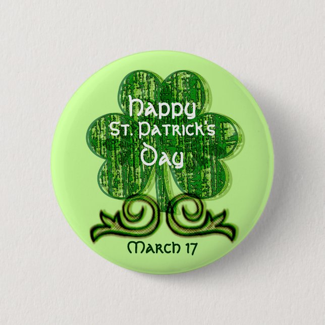 St. Patrick's Day Button ~ Grunge Shamrock (Front)