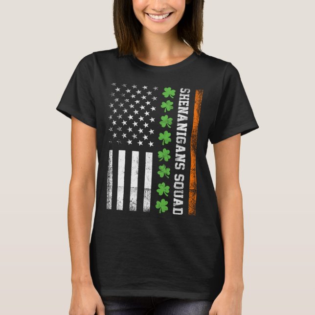 St Patrick's Day C Leaf Shenanigans Squad US Flag  T-Shirt (Front)