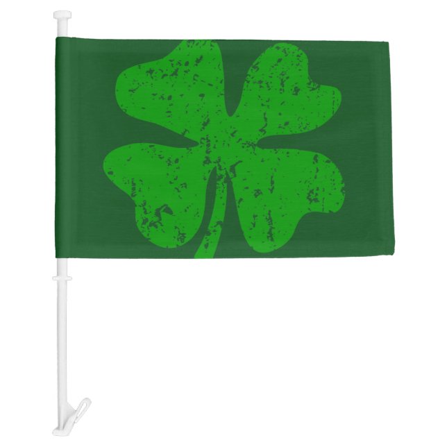 St Patricks Day car window flag with lucky clover (Front)