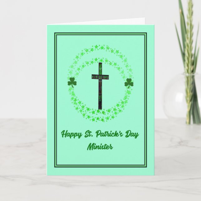 St. Patrick's Day Card for Minister with Cross (Front)