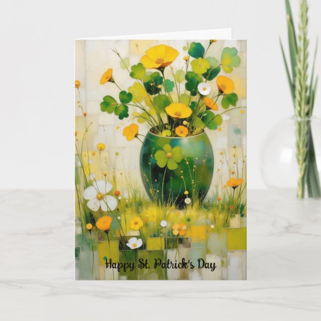 St. Patrick's Day Card with Green Vase (Front)