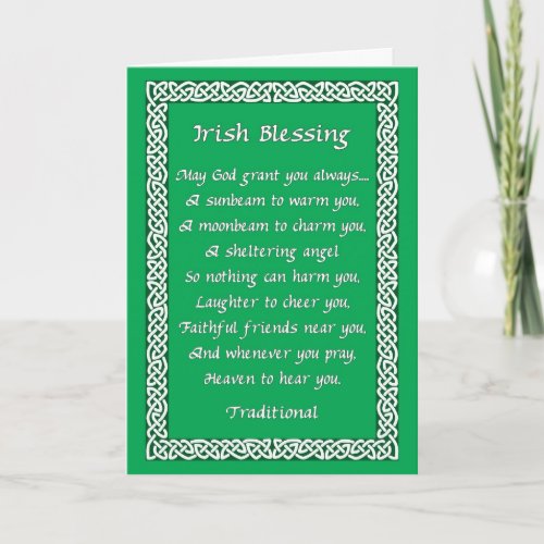 St Patricks Day Card with Irish Blessing on Green