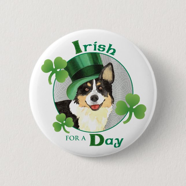 St. Patrick's Day Cardigan Welsh Corgi Button (Front)
