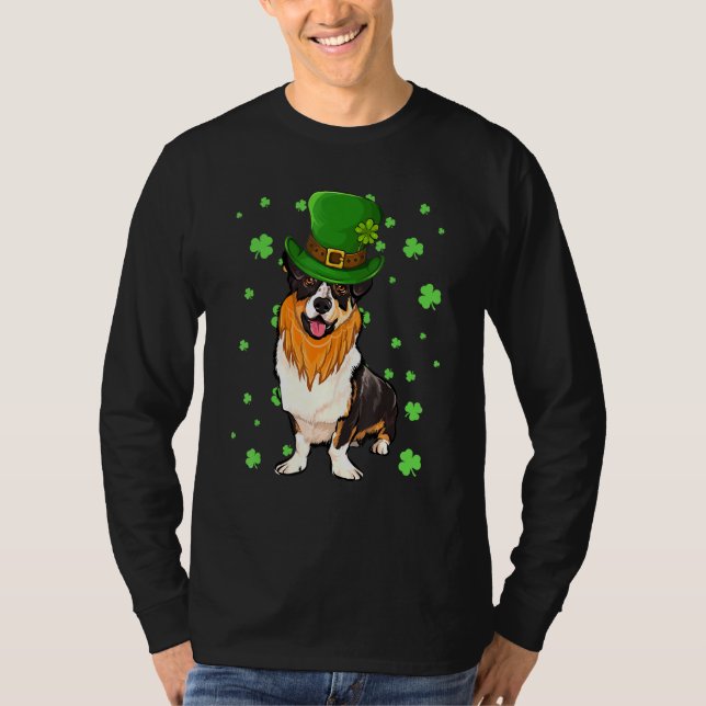 St Patricks Day Cardigan Welsh Corgi Dog Shamrock T-Shirt (Front)