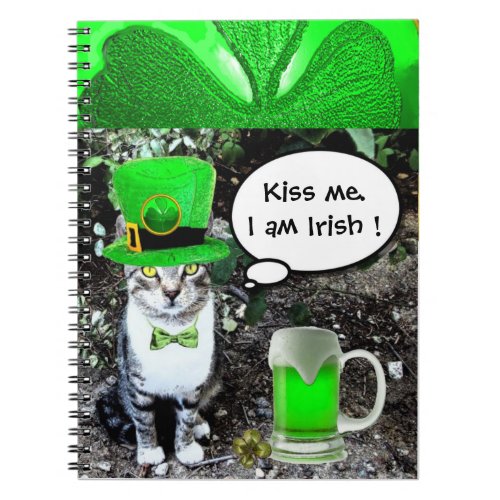 ST PATRICKS DAY CAT AND GREEN IRISH BEER NOTEBOOK