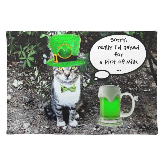 ST PATRICK'S DAY CAT AND GREEN IRISH BEER PLACEMAT (Front)