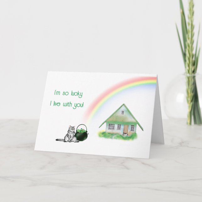 St. Patrick's Day Cat and Rainbow Card (Front)